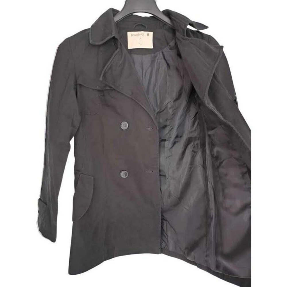 Broadcast Black Double Breasted Peacoat Jacket Size S Minimalist Cotton Trench - Picture 4 of 8